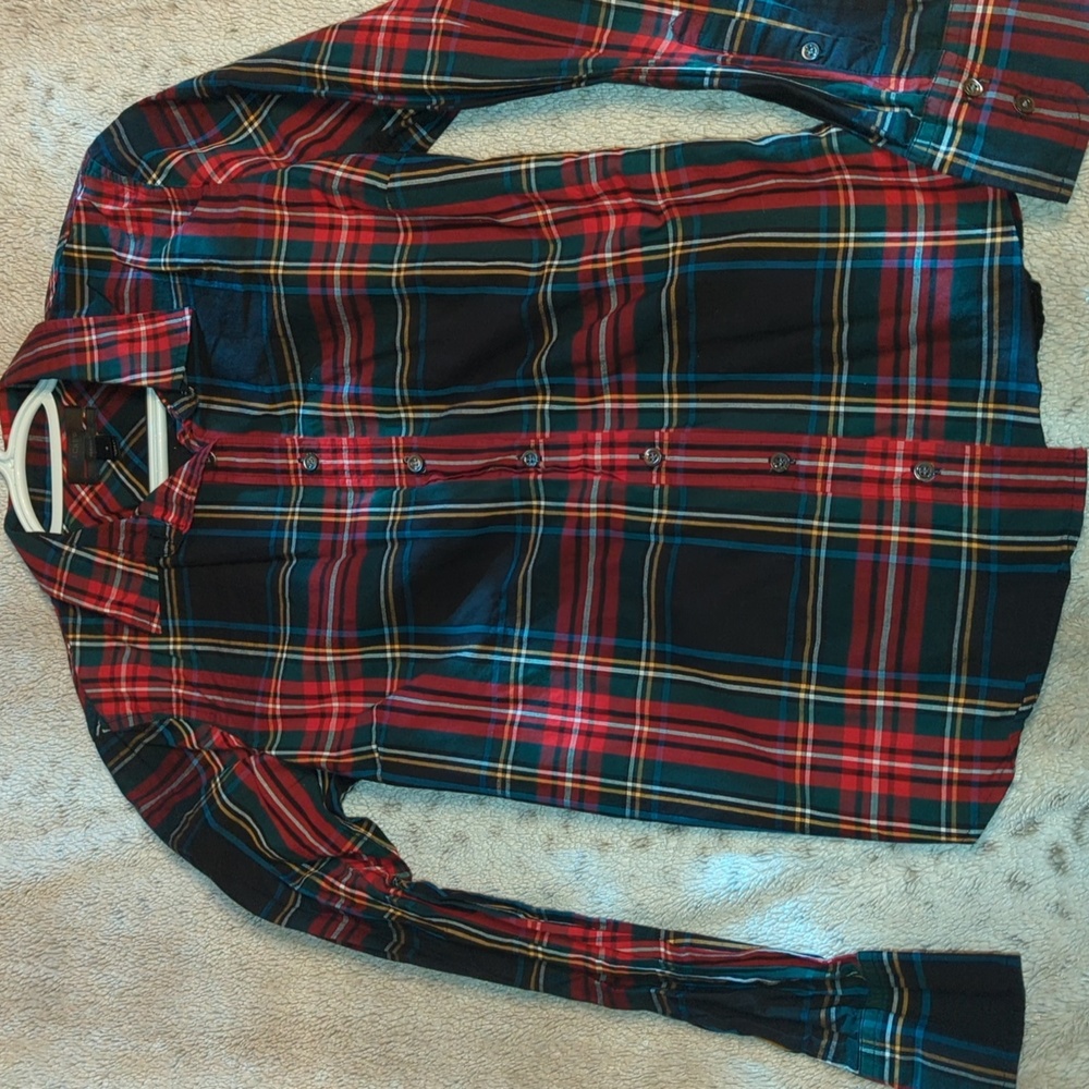 J Crew Plaid Red Blue Green Yellow Button Up